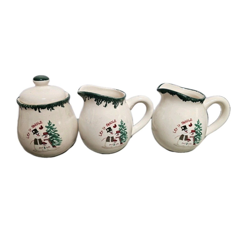 Creamer 2 & Sugar‎ Bowl w Lid  Atico International "Let It Snow" E.C.